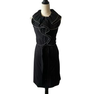 Samuel Dong Black Ruffle Zipper Front Zip Belted Midi Dress Size Small